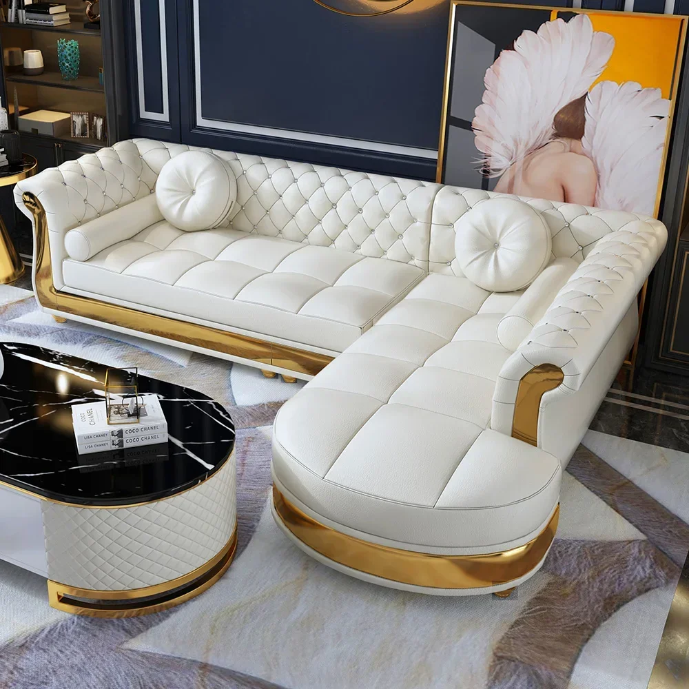 Modern White L-Shaped Corner Sectional Sofa – 5-Seater with Chaise & Pillows | Gisozi Furniture