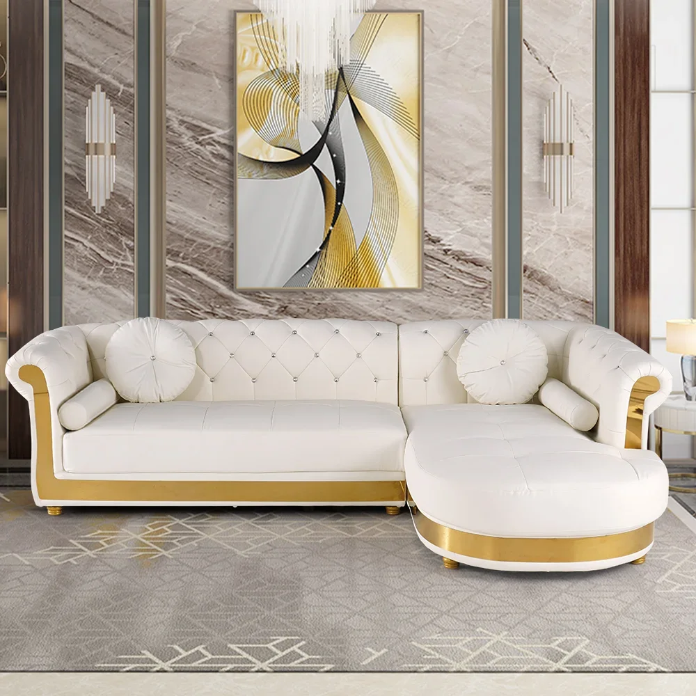 Modern White L-Shaped Corner Sectional Sofa – 5-Seater with Chaise & Pillows | Gisozi Furniture