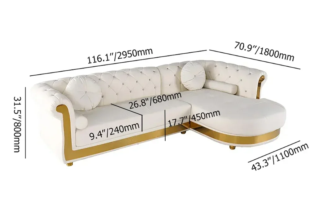 Modern White L-Shaped Corner Sectional Sofa – 5-Seater with Chaise & Pillows | Gisozi Furniture