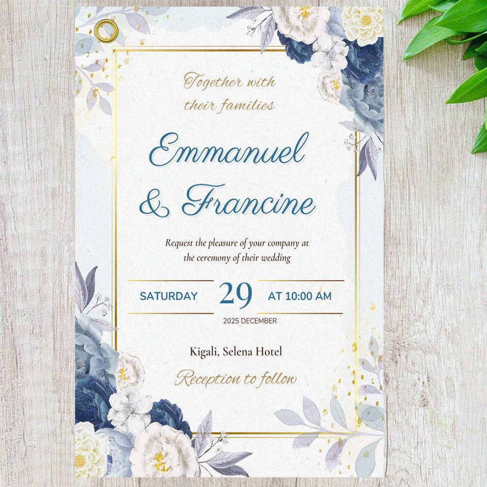 Golden blue Invitation card ipaki ya invitation 100