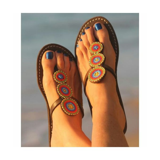 Fashion Stylish Beaded Ladies Sandals - Brown