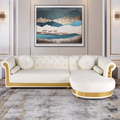 Modern White L-Shaped Corner Sectional Sofa – 5-Seater with Chaise & Pillows | Gisozi Furniture 5