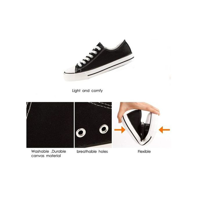 Fashion Couple Canvas Low Top Lace-up Shoes Classic Casual Sneakers Black 3